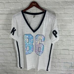 PINK Victoria's Secret Black and White T-Shirt with Iridescent Bling